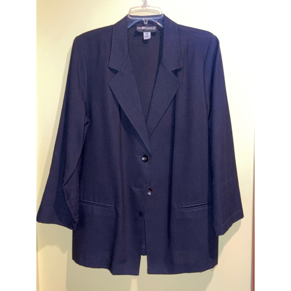 Sag Harbor Petite Black Blazer Two Button Front Career Jacket Size 12P